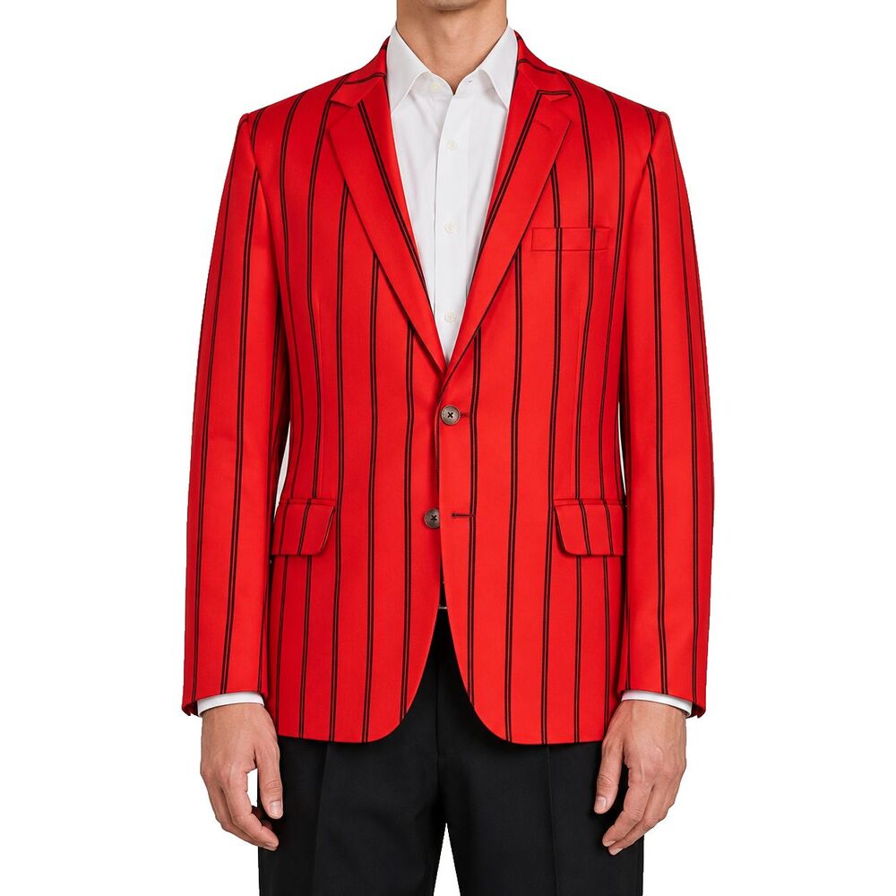 Mens Wool Blazer 44R Red Black Striped Sport Coat Jacket Preppy Wedding Formal